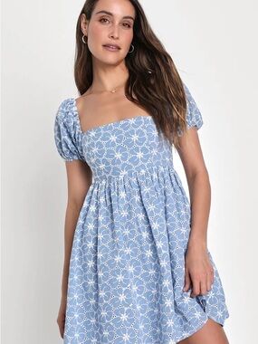 Lulu's Light Blue Floral Mini Dress
